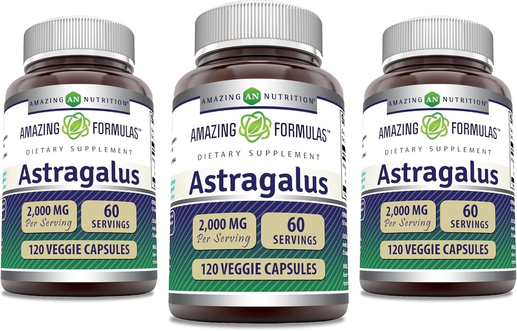 Amazing Compannas Astragalus 2000 mg Per Serving Capsules Supplement Supplement DEVAR124; Made from Pure Astragalus Membranaceus Plant Root Extract EVAR124; Non- GMO EVAR124; Gluten Free (120 Count EVAR124; 3 Pack)