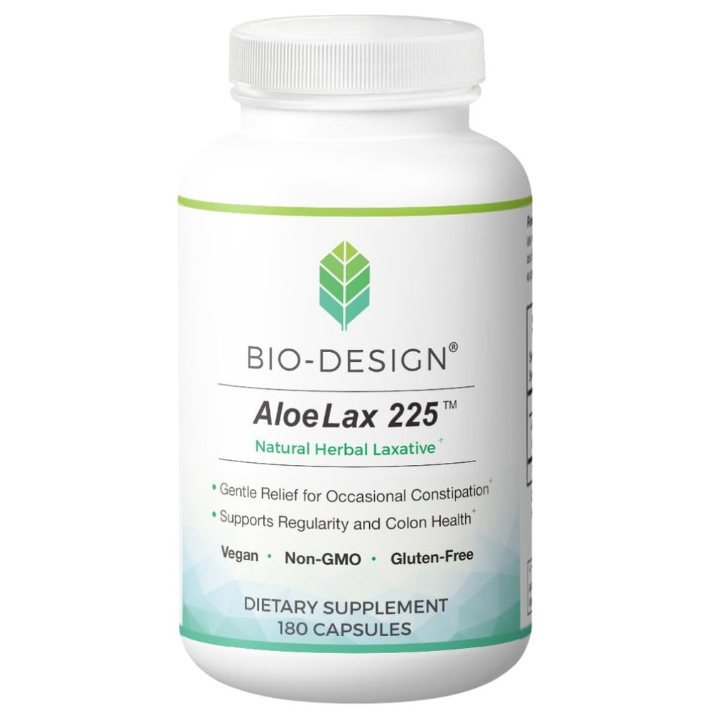 Aloe Lax 225 Natural Herbal Laxative - Delikatna ulga dla sporadycznych zaparć, Gaz, & Bloating z 225mg Natural Aloe Ferox - Wspiera Regularność jelit & Colon Health - 180 Kapsułki