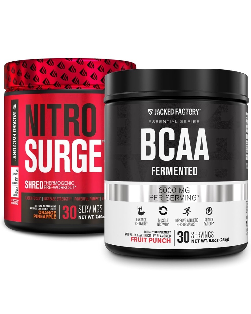 Jacked Factory Nitrosquide Thermogenic Pre- Trening w Pomarańczowym Ananasie i BCAA w Punch Owoce do Rekombinowania Ciała, Budowa mięśni i Odzysk