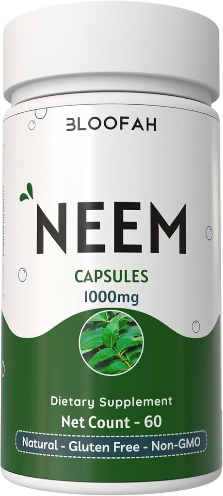 Kapsułki Neem Leaf 1000mg proszek Pigment 124; Azadirachta Indica Herbal Supplement Description 124; Nie-GMO, Gluten- Free, Brak sztucznych dodatków 124; Czysty proszek Neem (60 Liczba (Opakowanie po 1))