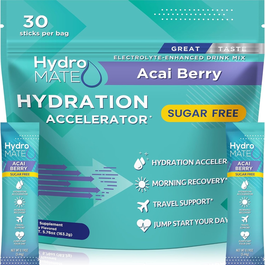 Elektrolity w proszku Wolne od cukru Pakiety nawodnienia Acai Berry HydroMATE 30 Sticks