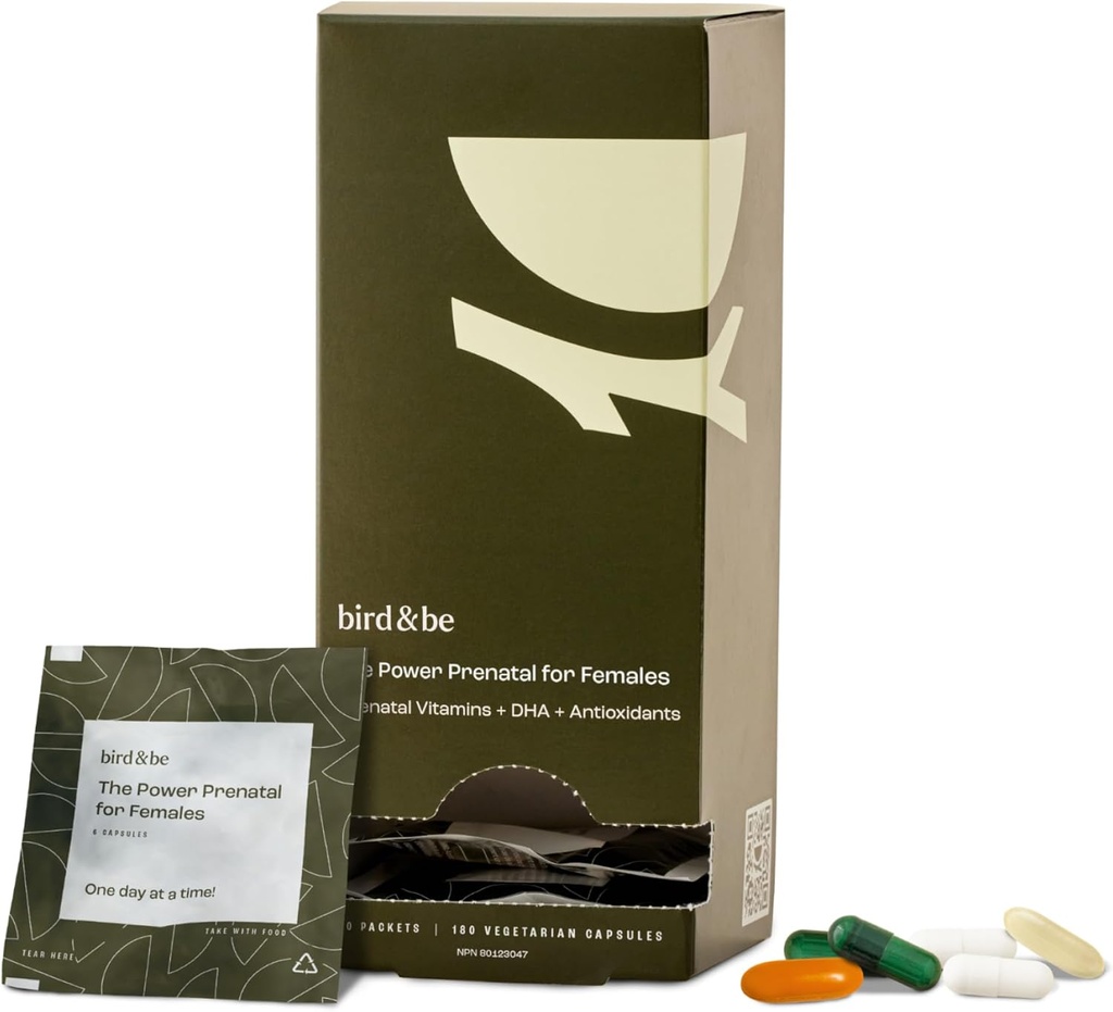 Ptak & be The Power Prenatal dla kobiet - Wsparcie płodności z Algae Oil DHA (Omega-3), CoQ10 i N- Acetyl Cysteine - 30- Day Supply