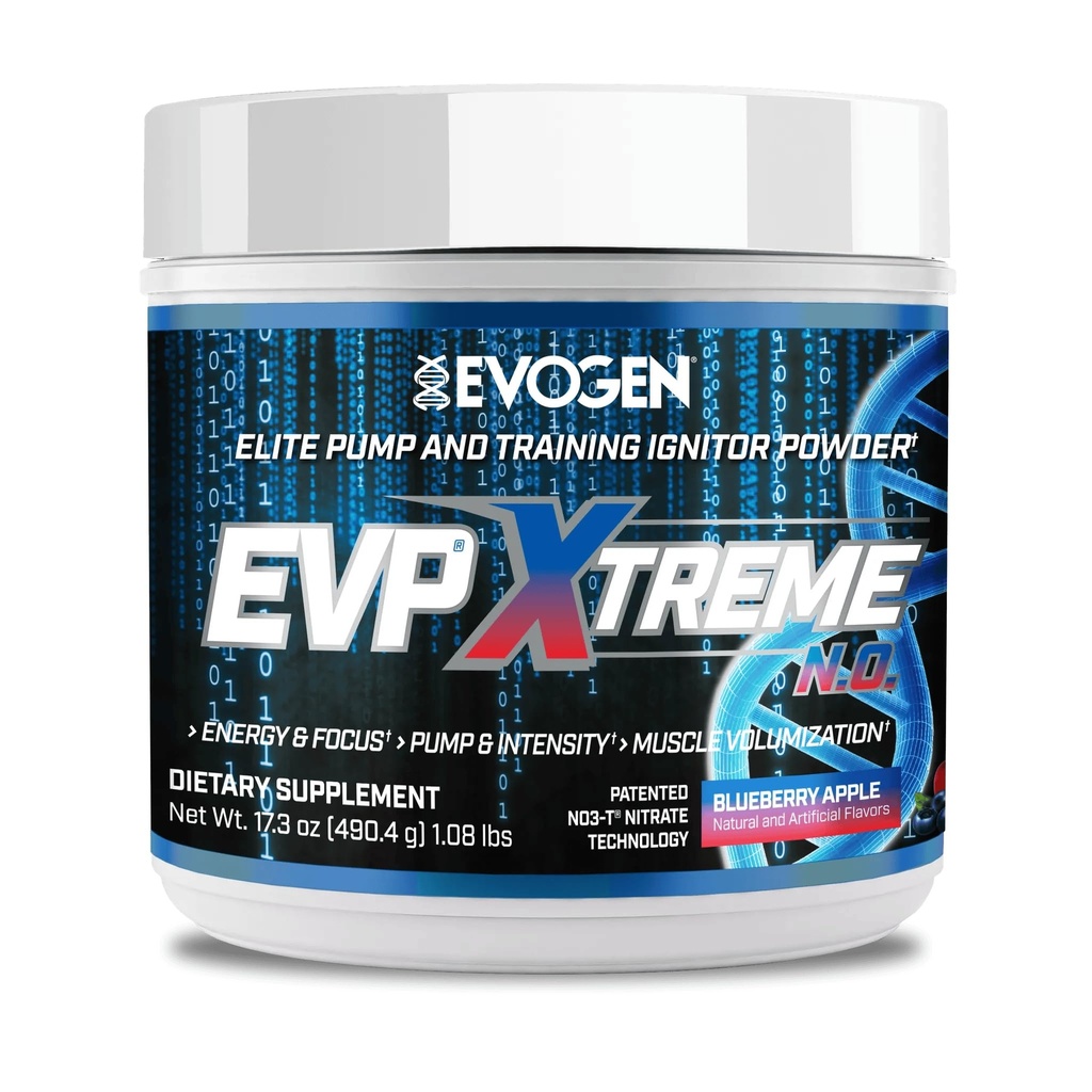 Evogen EVP Xtreme NO - Wstępny trening proszku dla mężczyzn i kobiet 124; Bezcukrowy trening wstępny z Beta Alanine, Kreatyna i Kofeina dla Energii i Pompa 124; Jabłko jagodowe 124; 40 Służenie