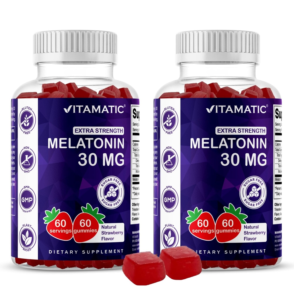 Witamatic Sugar Free Melatonin 30mg per Gummy - 60 Servings - 60 Gummies wegetariańskie - Non-Habit Forming Supplement (60 Count (Pack of 2))