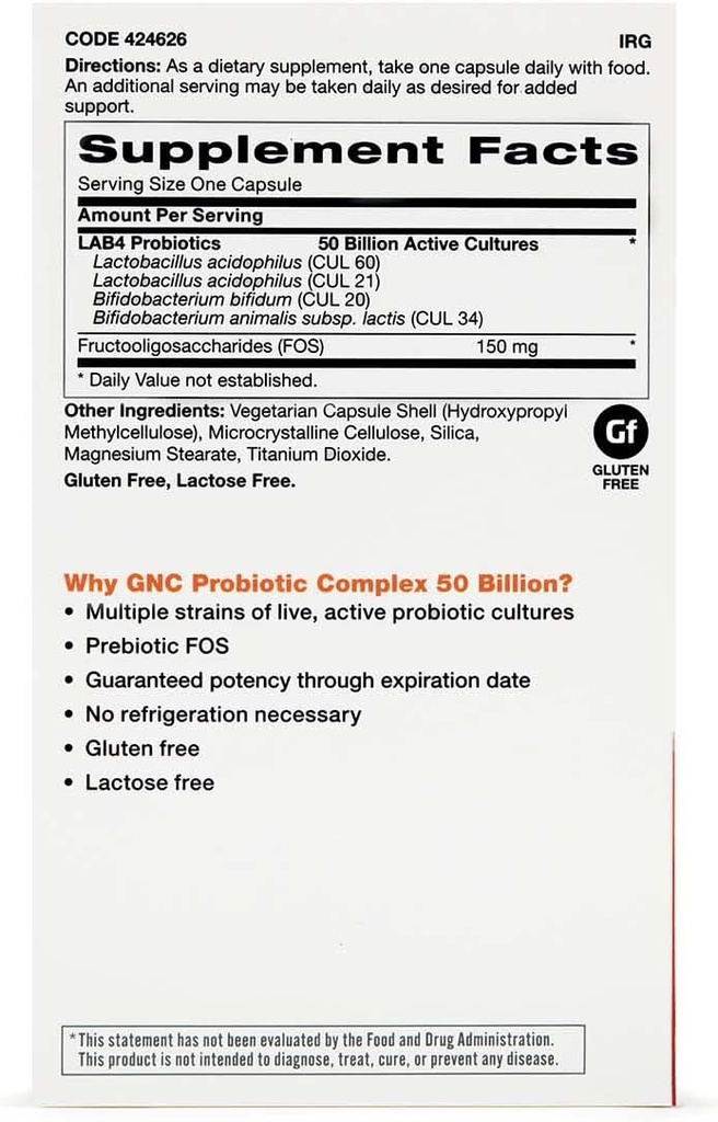 GNC Probiotic Complex z 50 Miliard CFU, Twin Pack, 30 Kapsułki na butelkę, Daily Probiotic Support