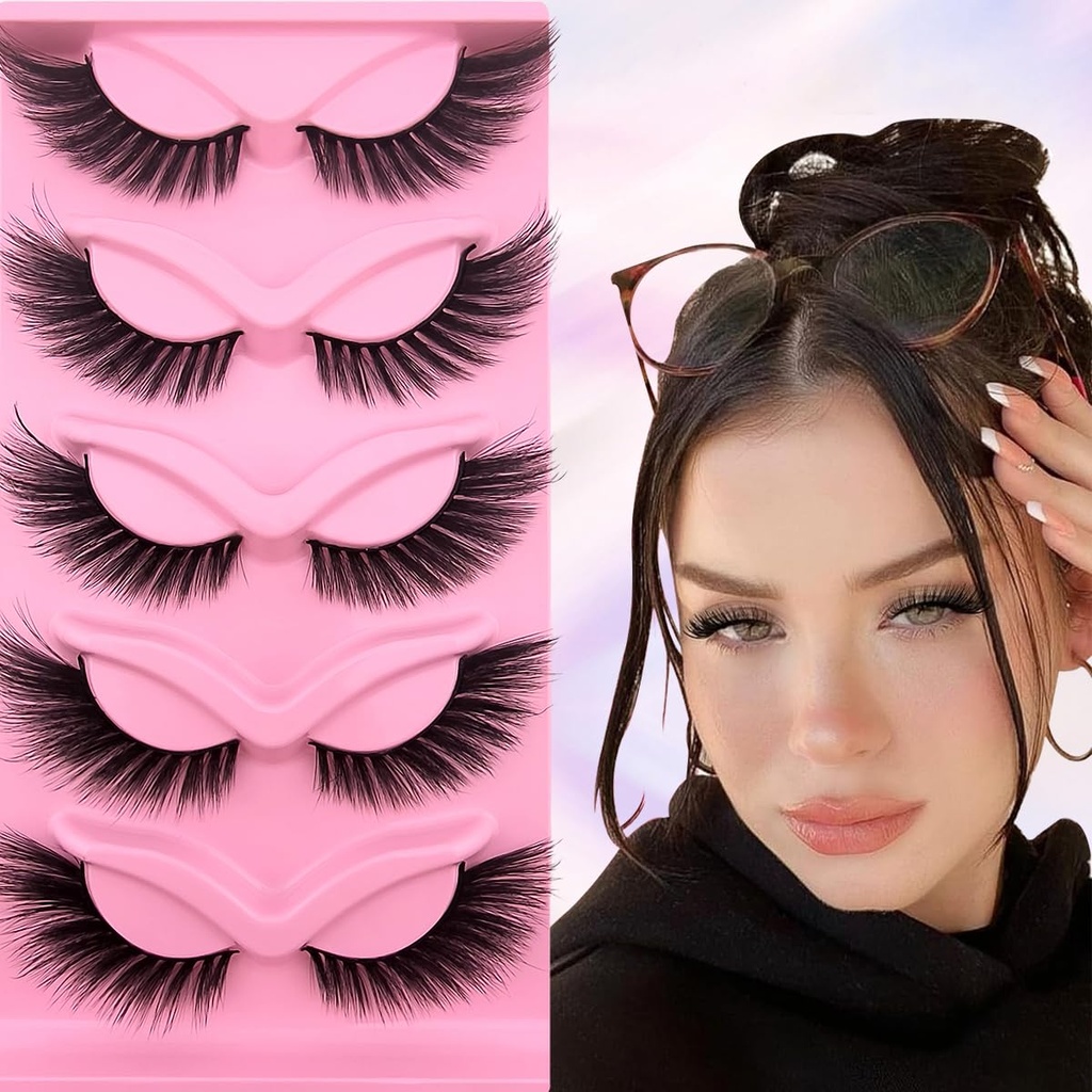 Fox Eye Wispy Oczy 20mm Długi Cat- Eye Lashes Angel Wing Lashes Faux Mink Fałszywe Oczy Naturalny wygląd 5 Pary Pack