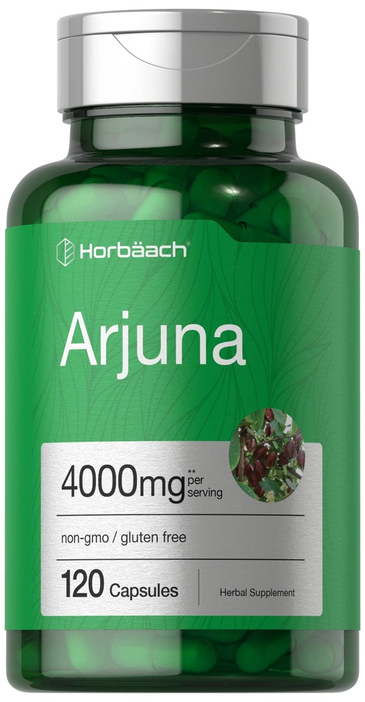 Horbaach Arjuna Kapsułki 4000mg Bis 124; 120 Hrabia 124; Non-GMO, Gluten Free Bis 124; z Arjuna Bark Herb Extract