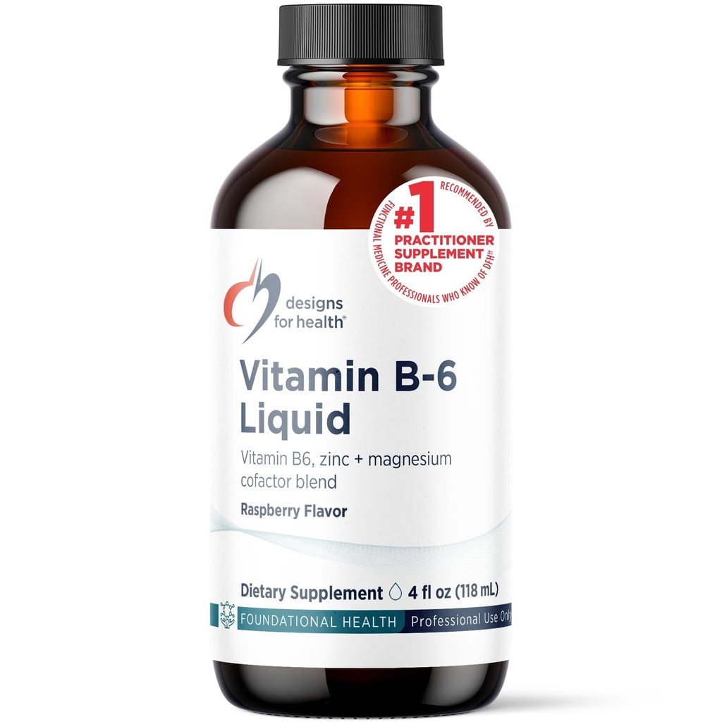 Designs for Health Witamina B6 Liquid - 50mg B6 with Magnezu Chelate + Cynk Supplement - Absorbs Easy + Great Desting Malina Flavor (24 Servings / 4 Fl Oz)