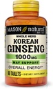 MASON NATURAL koreański Ginseng 1000 mg, wspiera energię, wytrzymałość i witalność, 60 tabletek
