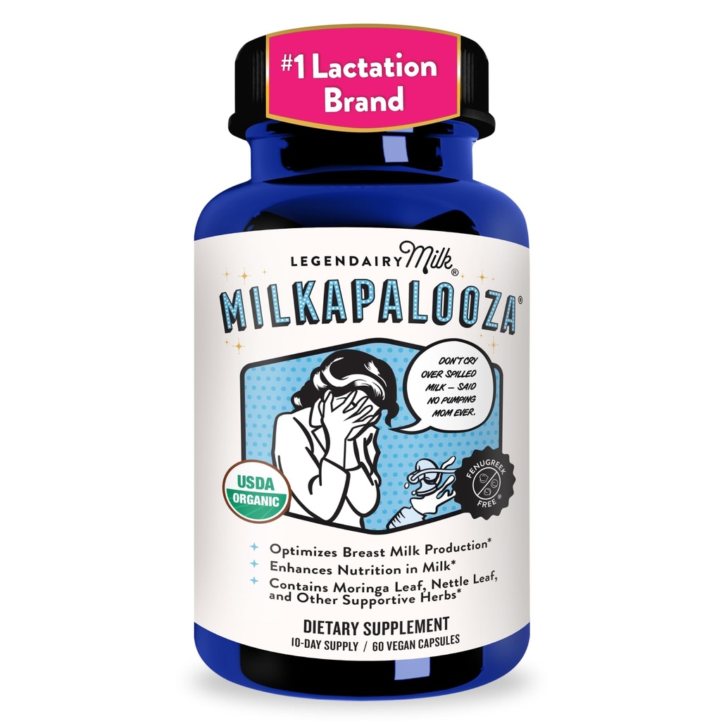 Legendabiry Milkapalooza Lactation Supplement for Breestfeed Moms, Zwiększenie podaży mleka piersi z organicznym Moringa, Koper, Nettle, & Shatavari, Vegan Postpartum Essentials Fenugreek- Free 60ct