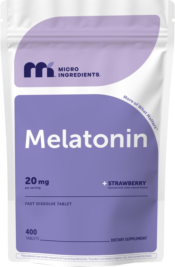 Micro Składniki Melatonina 20mg, 400 Tabletki 124; Truskawka Flavor 124; Szybkie Rozpuścić 124; 100% Leki wolne 124; Wegetariański Przyjazny 124; Nie-GMO, No gluten, Cukier wolny