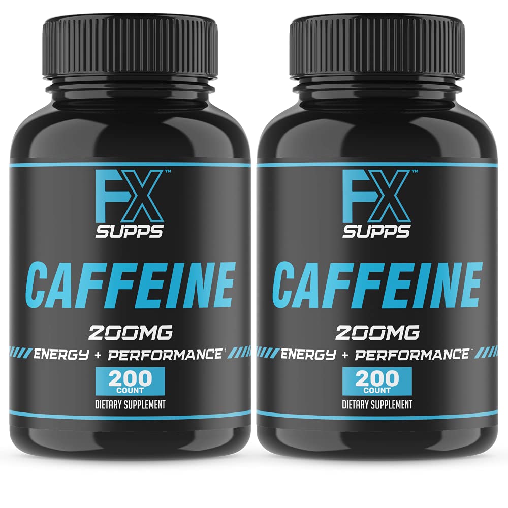 FXSUPPS Kofeina 200 mg Pigułki (2- Pack, 400 Kapsułki) - Szybkie działanie suplement wsparcia energetycznego dla mężczyzn i kobiet 124; Wspomaga alertywność, Focus & Metabolic Function