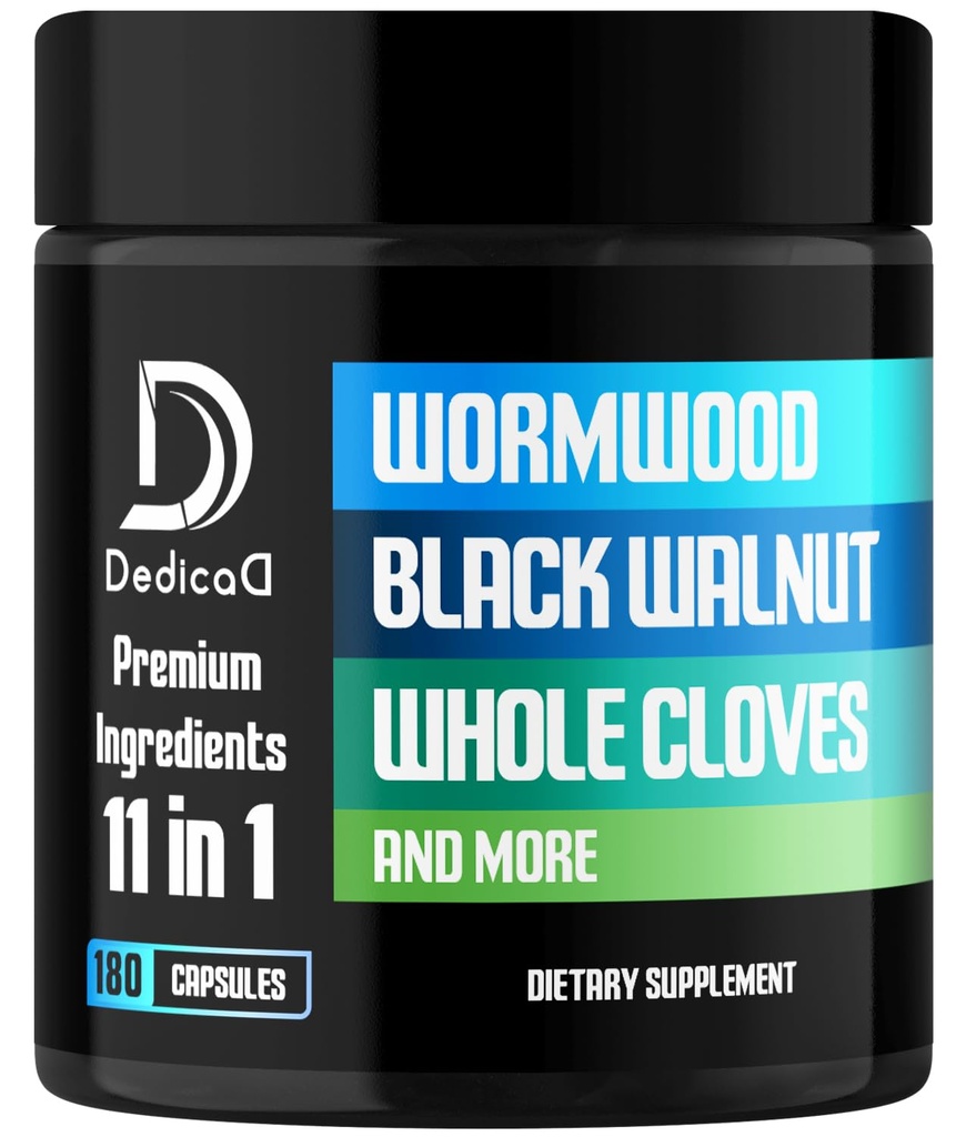 11in1 Kapsułki Wormwood - 180 Kapsułki Ekstrahowane z czarnego orzecha, Goździki, Ginger, Turmeric, Apple, Berberine HCl & More - Wsparcie immunologiczne System dla 3 Miesiące
