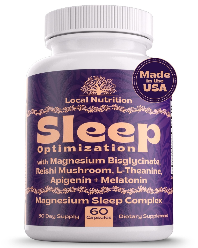Natural Sleep Aid with Magnezu Glycinate 500mg Reishi Mushroom 350mg L- Theanine 300mg Apigenin 50mg Melatonin 3mg - Magnezu Sleep Supplement for Deep Sleep, Sleep Support - 60 Kapsułek Made in USA