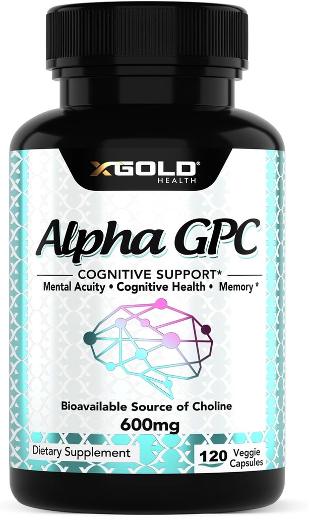 Alpha GPC Cholina 600mg, 99% Czysty suplement nootropowy, 120 Kapsułki wegetariańskie, Kognitive Enhancer for Memory, Zdrowie mózgu i Focus