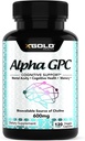 Alpha GPC Cholina 600mg, 99% Czysty suplement nootropowy, 120 Kapsułki wegetariańskie, Kognitive Enhancer for Memory, Zdrowie mózgu i Focus