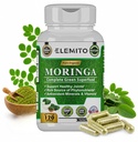Kapsułki Moringa, Proszek Pure Leaf, Zielony Superfood, Energia, Metabolizm, & Wsparcie immunologiczne, Non-GMO, Wegan, Gluten- Free - 120 Kapsułki