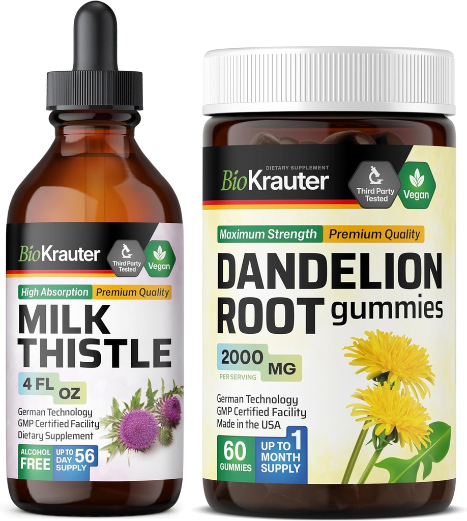 BIO KRAUTER Mleko Tistle nalewka 4 Fl. Oz. & Dandelion 60 Gummies