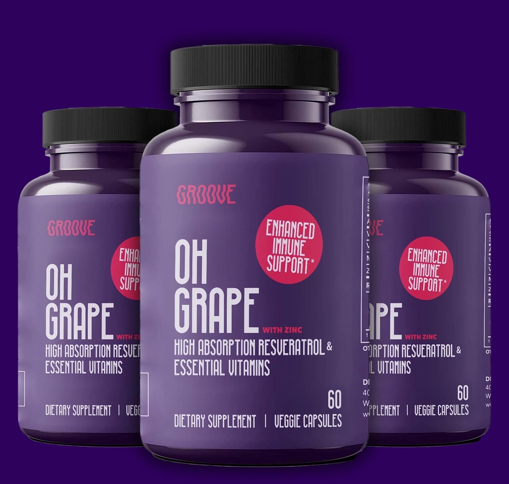 Oh Grape Resveratrol Supplement 525mg (60 kapsułek) 124; wspomaga funkcje kognitywne, Heart Health & Immune System 124; Napędzany cynku, magnezu i innych podstawowych składników odżywczych
