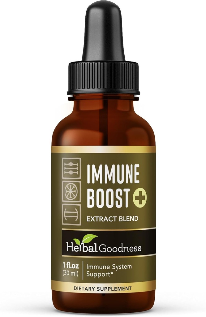 Herbal Goodness Immune Support Liquid 1oz - Natural Herbal Supplement for Immune & Gut Health, Liquid Vitamin for Dorośli & Dzieci, z Echinacea, Astragalus i Graviola - 1 butelka