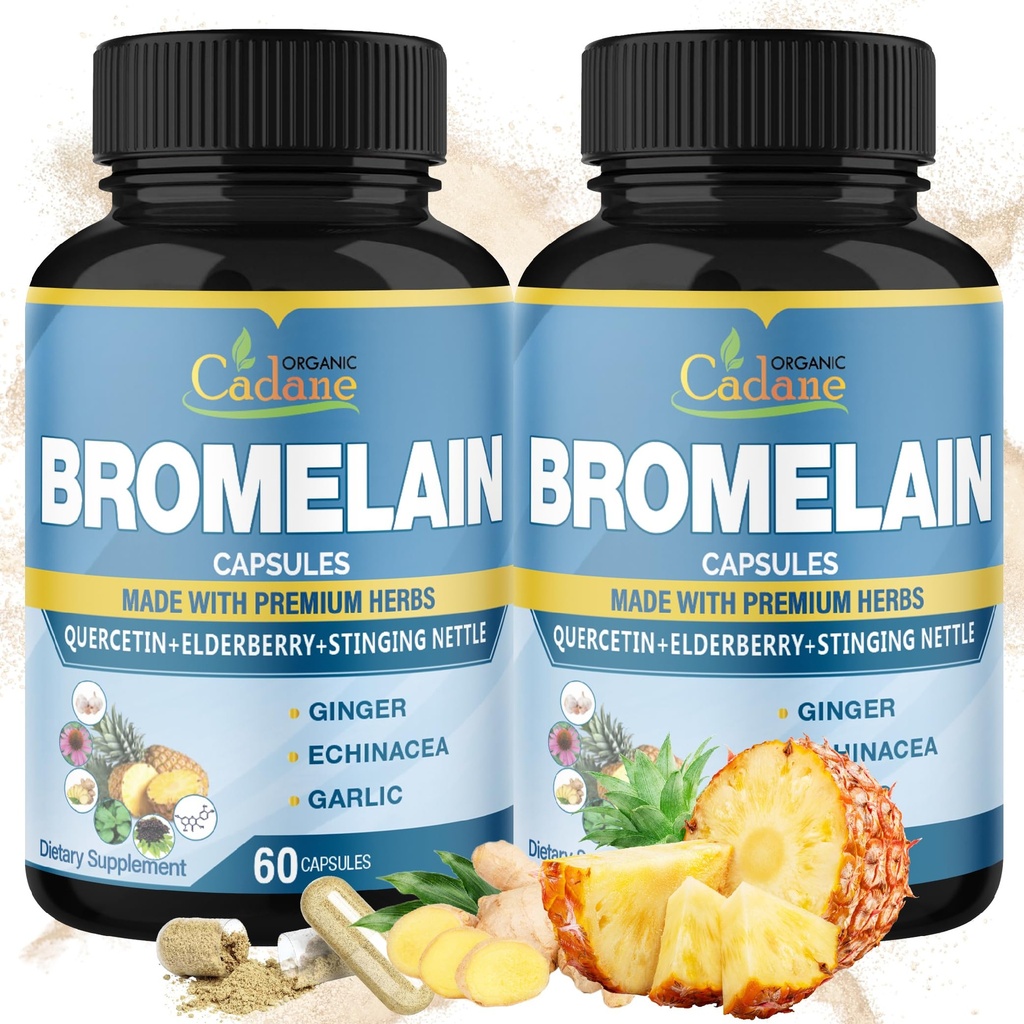 Organiczne Cadane 2 Opakowania 60czapki Bromelain Kapsułki, z Bromelain, Quercetin, Elderberry, Ginger, Echinacea, Czosnek, Pieprz czarny