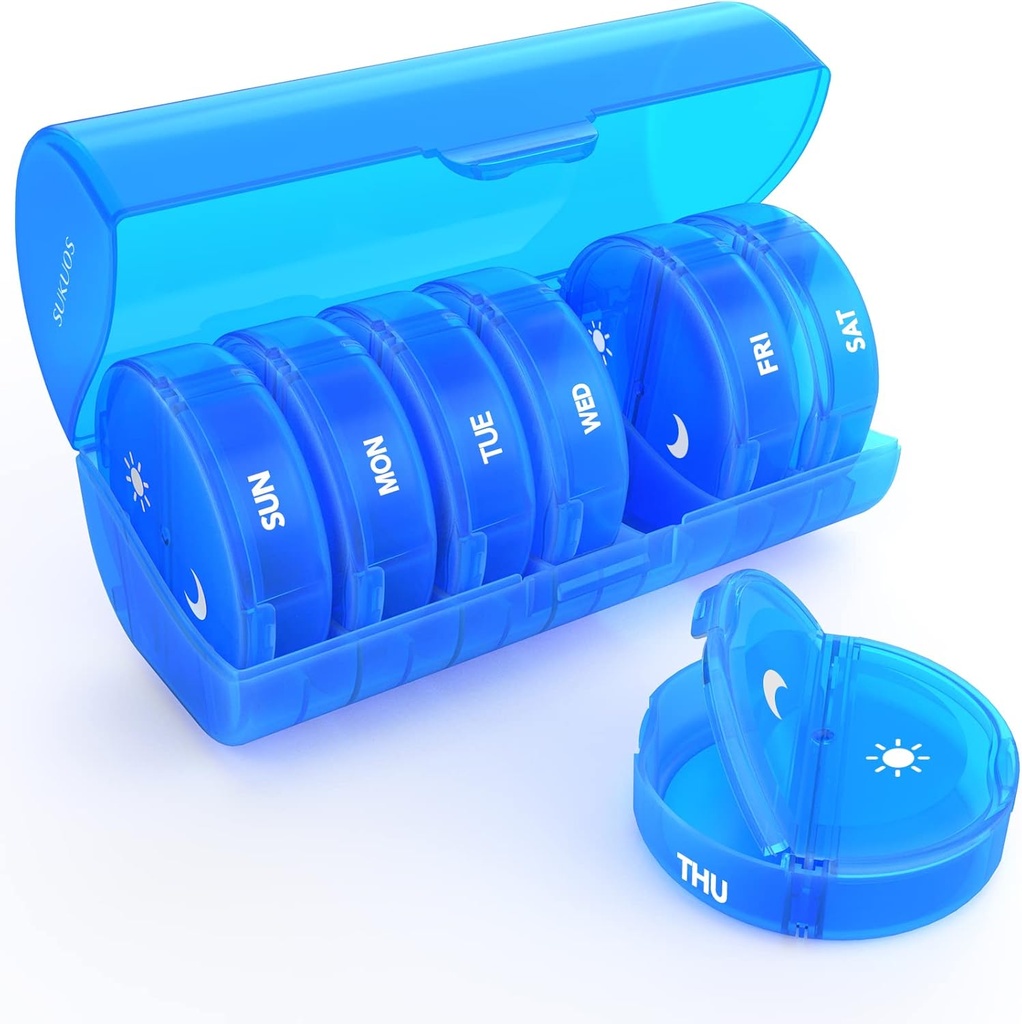 Cotygodniowy Pill Organizator 7 Dzień 2 razy dziennie, Sukuos Duży Pigułka podróży na pigułki / Witamina / Olej rybny / Suplementy, Daily Medicine Organizator Box, BPA Bezpłatne pióro Case, Łatwy do czyszczenia