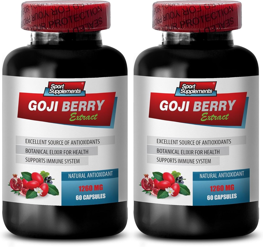 Immune Defense - Goji Berry Extract Complex - Natural Vitality Pills, Potężny przeciwutleniacz, Pomegranat Extract, Body Detox Complex, Holistic Wellness Support, Natural Energy Boost, 2 Bot 120 Czapki