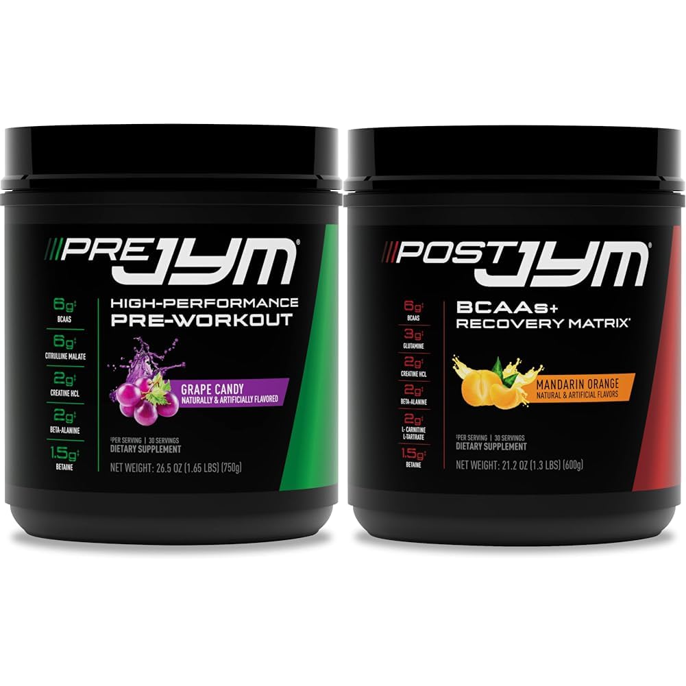 Pre JYM Candy Candy Wstępny trening Proszek i post JYM Aktywne Matrix Post- Workout Suplementy Bundle, 30 Służenia Każdy