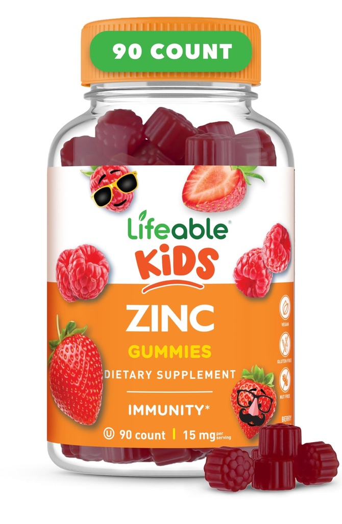 Żywe gumki cynku dla dzieci 124; 15 mg 124; Great Desting Kids Cynk Suplementy cynku 124; GMO Free Vegetarian Cynk Witaminy 124; dla zdrowej skóry i immunologicznego wsparcia dla dzieci i dzieci 124; 90 Gummies