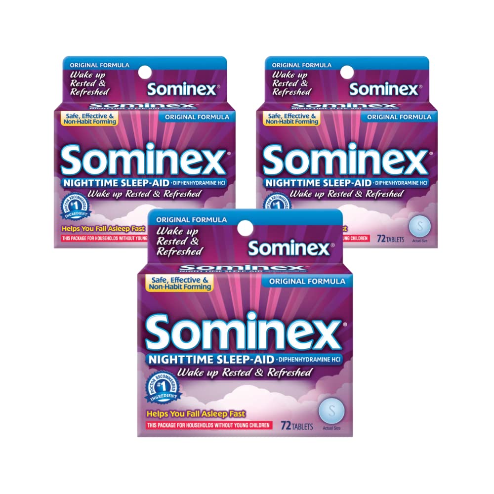Sominex Nocny Sleep- Aid, maksymalna moc Formuła, Dawka pojedyncza, 72 tabletki - opakowanie po 3