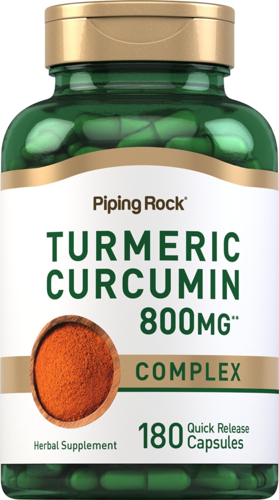 Piping Rock kurkumina dodatek 800mg 124; 180 Kapsułki 124; Herbal Extract Complex Support 124; Non- GMO, Gluten Free