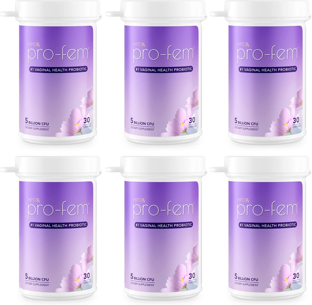 HPD Rx Pro- Fem # 1 Vaginal Health Probiotic Dwudziesty czwarty; Vaginal Probiotics 124; Clinically Proven to Promote Yeast & PH Balance, Uurinary Tract Health Dwudziesty czwarty; Feminine Probiotics Dwudziesty czwarty; 30 Capsules Dwudziesty czwarty; 6-Pack