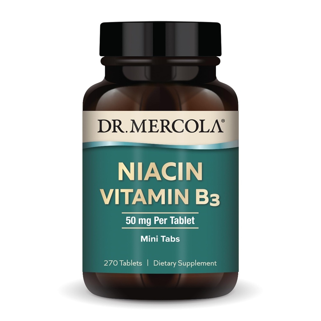 Dr Mercola Niacyna Witamina B3, 90 Słupki (270 Tabletki), Suplement diety, Mini Tabs, Witamina zasadnicza B, Non-GMO