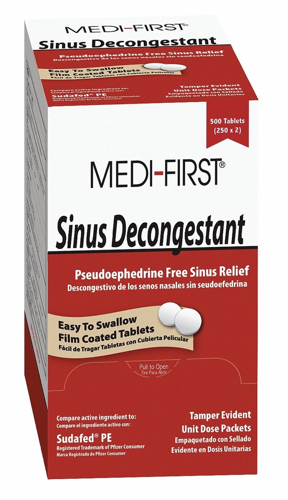 Medique Products Medi- First 80933 Sinus Decongestant, 100- Pakiety po 1 (Opakowanie może się różnić), Czerwony