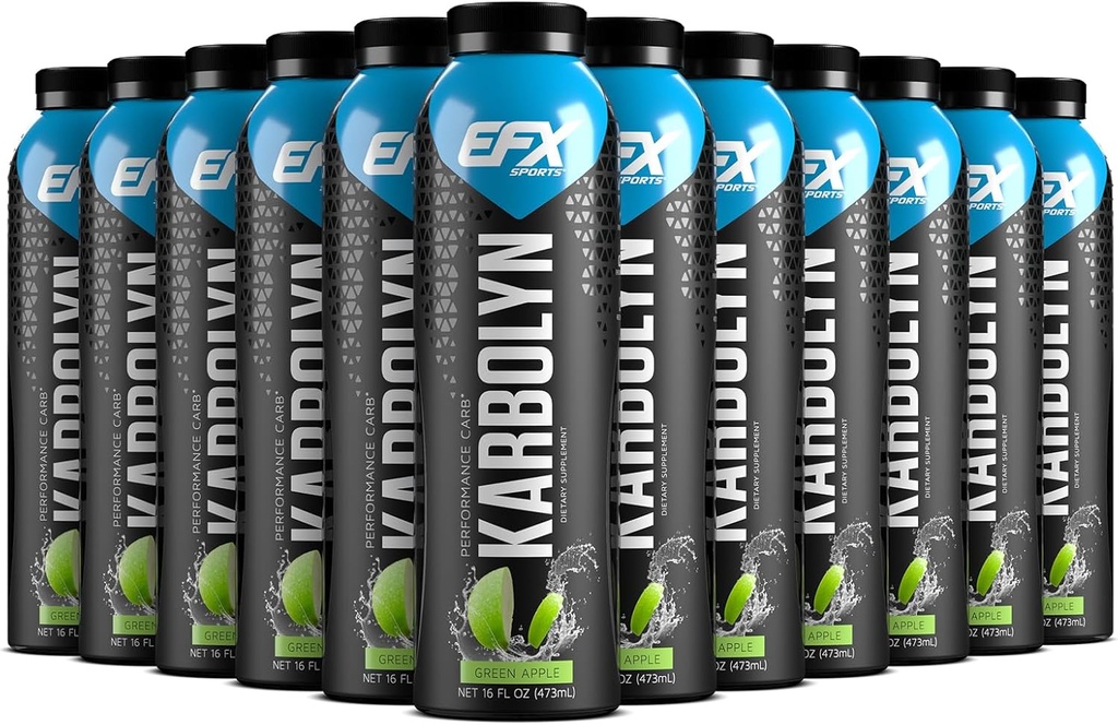 EFX Sports Karbolyn Paliwo Drink Drink 124; Pre, Intra, Post Workout Napoje węglowodanowe 124; Ładunek węglowodanów, Trwała Energia Drink 124; Stymulant & Cukier wolny 124; 12 Pack (Zielone jabłko)