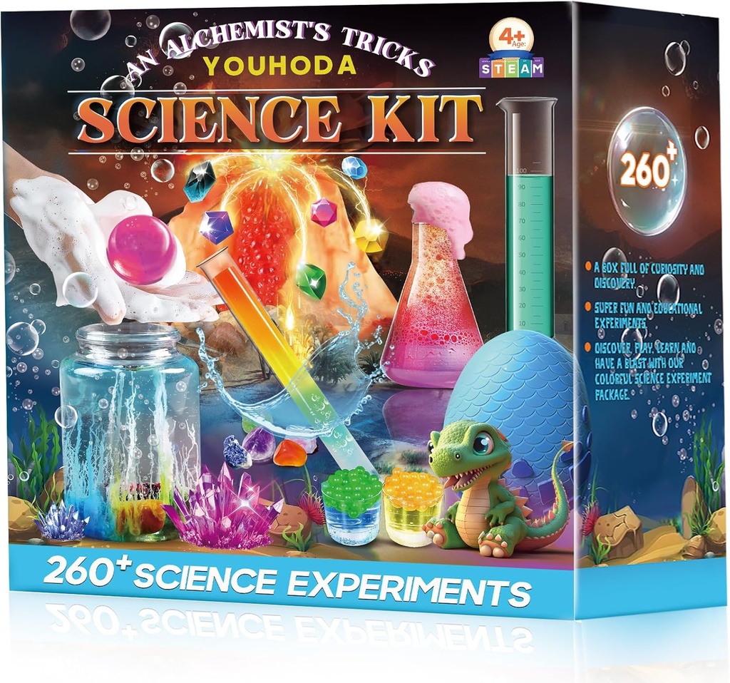 260 + Eksperymenty naukowe - Ponad 120 szt Zestawy naukowe dla dzieci w wieku 5- 7- 9- 12, Chłopcy Girls Pre School Chemia Zestaw & STEM Nauka zabawki edukacyjne, Prezenty urodzinowe Boże Narodzenie Stocking Stufters dla dzieci