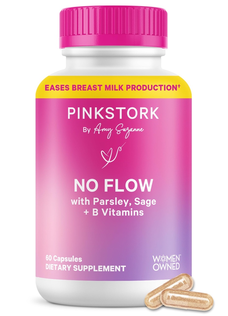 Pink Bocian No Flow: Suchość w górę Mleko z Sage, Pietruszka i B Witaminy, Postpartum Essentials dla kobiet, aby zatrzymać karmienie piersią i zmniejszyć produkcję mleka, 60 Kapsułki