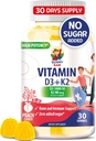 Witamina wolna od cukru D3 K2 Gummies 5000 IU - Gummies immunologiczne i podtrzymujące kości - Suplement Gummy witaminy D dla dorosłych - Wysoka absorpcja, Wegan, Halal, Bezglutenowe witaminy do żucia