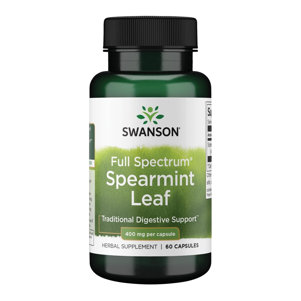 Swanson Spearmint Leaf (Mentha Spicata) - Full Spectrum Herbal Supplement support Digestive Health & Mild Stomach Issues - Natural Formula Support Health & Wellness - (60 kapsułek, 400mg każdy)