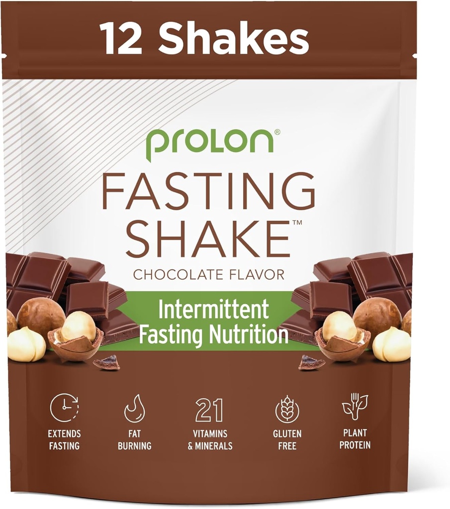 Prolon Intermittent Post Drink Mix 124; Wstrząs postu dla przerywanego postu 124; Witaminy, Włókno, Białko oparte na roślinach, Superfoods Vigna 124; Keto, Vegan, Gluten Free, Dairy Free 124; Czekolada, 12 Pakiety