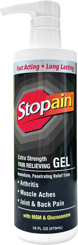 Stopain Pain Relief Gel 16oz, USA Made, Max Siła Szybkie działanie z Menthol, MSM, Glukozamina do bólu stawów, Ból pleców, Zapalenie stawów, Knee, Ból szyi, HSA FSA Zatwierdzony pozagiełdowy produkt przeciwnowotworowy