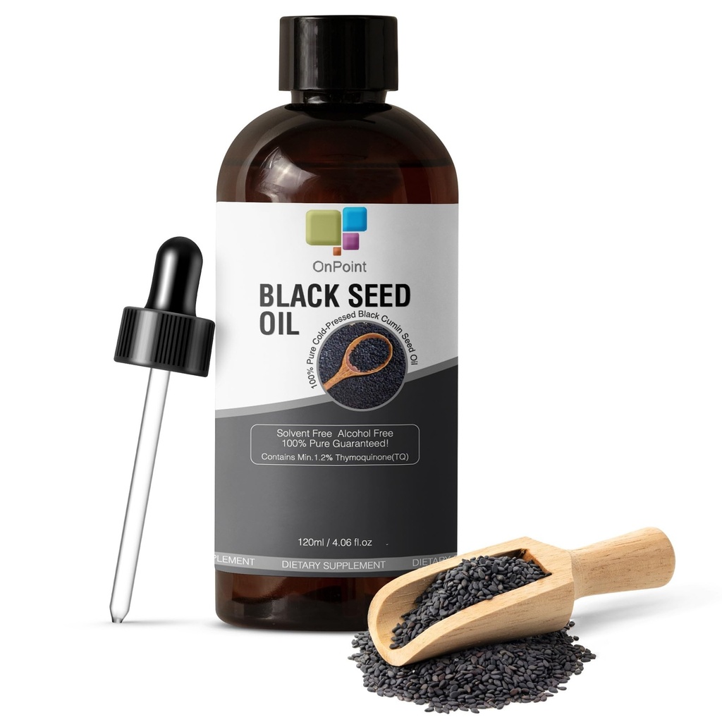 OnPoint Black Seed Oil - 100% Czysty zimny tłumiony Czarny Kmin Seed Oil, Solvent Free, Alkohol Free, Non-GMO 120ml (4oz)