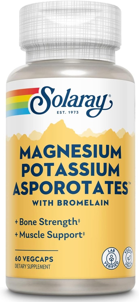 Solaray Magnezu i potasu Asporotuje w / Bromelain, Zdrowy Electrolyte, Mięśnie, Serce i Wsparcie komórkowe, 60 VegCaps