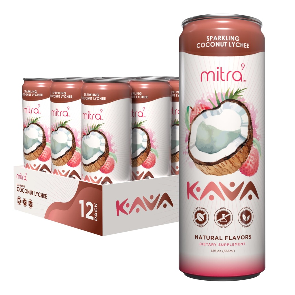 MITRA- 9 Napoje botaniczne - Napoje gazowane kokosowe kava Sparkling Drink With Kava Root Extract - Mood Enhancer - Plant Based - Promotes Natural Calm & Clarity (12 Fl. Oz) (12)