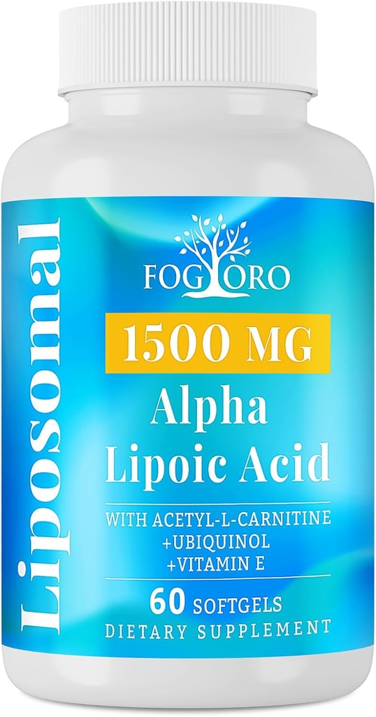 Fogoro Alpha Lipoic Acid 1500 mg- Liposomal ALA Suplement do Produkcji Energii Komórkowej, Metabolizm lipidów, Free Radical Scavenger, 60 Softgels