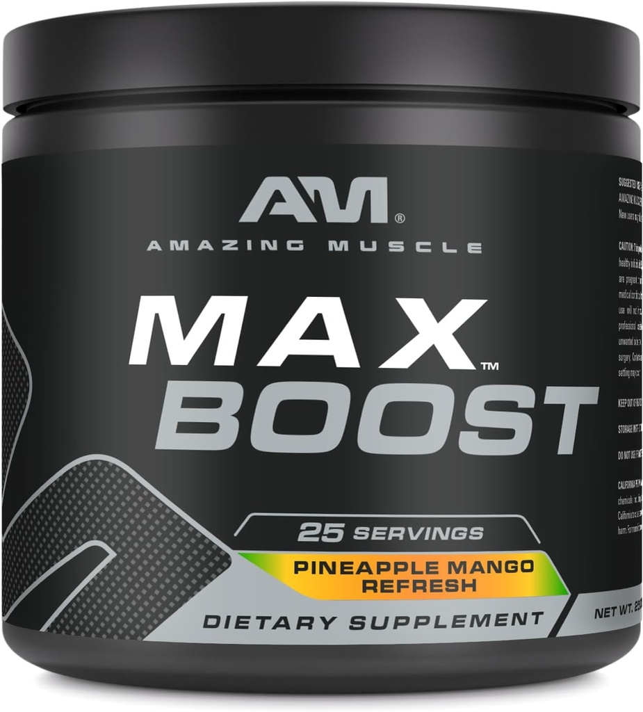 Niesamowite mięśnie Max Boost Bis 124; 25 Służenie 124; Intensywny pre- Workout suplement dla mężczyzn i kobiet 124; Zawiera Monowodzian kreatyny, Kofeina, Beta- Alanina, Betaine (25 Służenie, Ananas Mango)