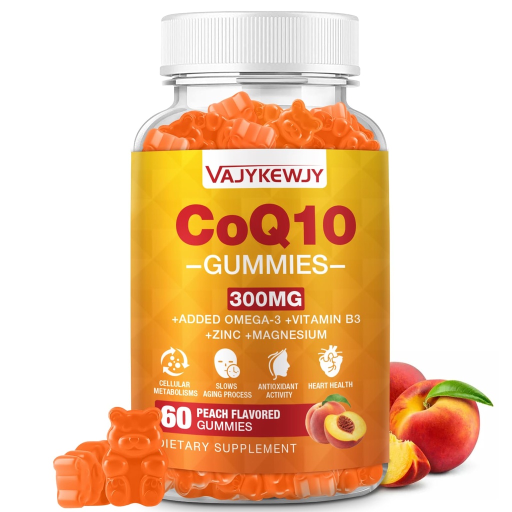 Bez cukru CoQ10 Gumie 3000 mg - Plus Omega-3, Witamina B3 i Cynk, Wysoka Absorpcja Koenzym Q10 Suplementy do Wspomagania Energetyki Komórkowej i Przeciwutleniacza, Wegan 60 Hrabia