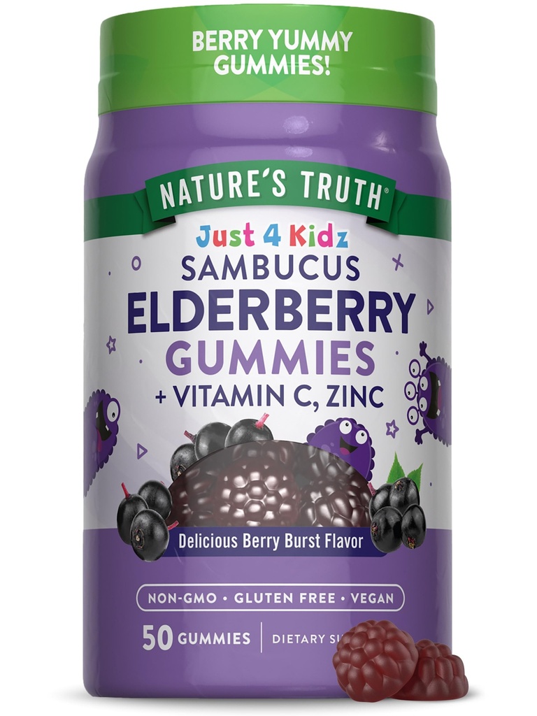 Nature 's Truth Kids Elderberry Gummies Birth124; 50 Hrabia Birth124; z cynku i witaminy C Birth124; Wegan, Non- GMO & Gluten