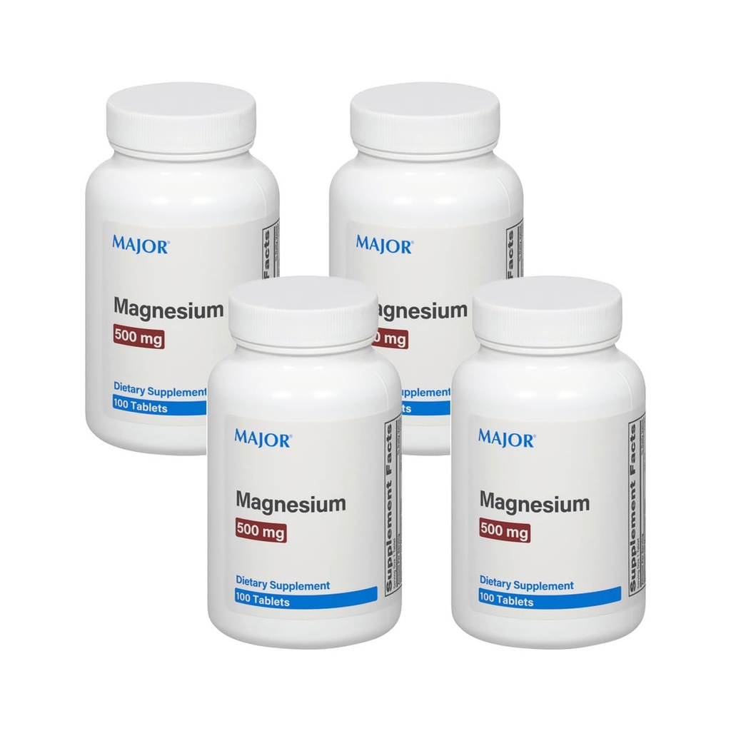 Major Magnezu 500 mg - Tabletki z tlenkiem magnezu - Suplement diety - 100 Liczba (4 opakowania)