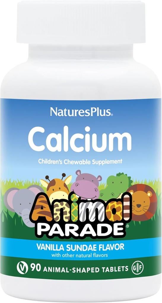 NaturesPlus Animal Parade Wapń, Vanilla Sundae Flavor - 90 Animal- Shaped Chewable Tablets - Opakowanie 2 - Promotes Healthy Bones - Wegan, Gluten Free - 180 Total Servings
